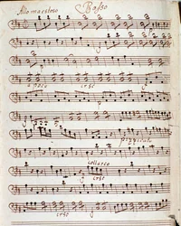 Sida med partitur till konsert i D-dur av Karl Philipp Stamitz