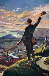 SOLDATEN ÅTERKOMMANDE TILL HEM - illustration av Carl Robert Arthur Thiele 1860-1936