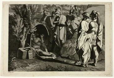 Diogenes i sitt badkar med Alexander och hans generaler