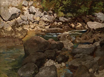 Bergsström med stenblock