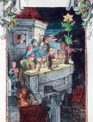 Ära åt Gud i den högsta himlen. Illustration av den tyske målaren och grafikern Fritz Richter (1904 - 1981). Bilddatum: cirka 1930. Carl Sinons arkiv