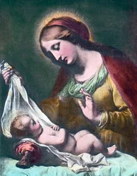 Madonna med barn. Målning (odaterad) av den italienske barockmålaren Carlo Dolci (1616 - 1686). Bilddatum: ca 1900. Carl Simon-arkivet