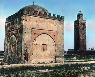 Marocko, helig grav nära en moské, bilddatum: ca 1910. Carl Simon-arkivet