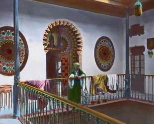 Norra Marocko, marockansk kvinna i galleri, bilddatum: cirka 1910, Carl Simon Archive