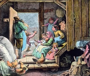 Vintern kommer med den första snön. Grafik (odaterad) av den tyske målaren och grafikern Fritz Richter (1904 - 1981). Bilddatum: cirka 1930. Carl Simon-arkivet