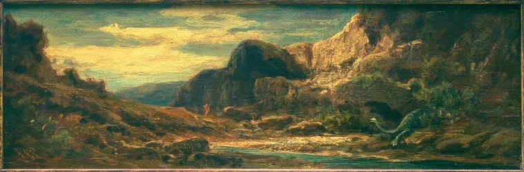 Stenlandskap med drakar