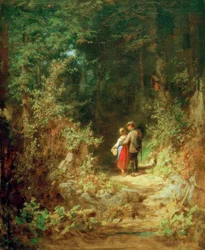 Älskande par i skogen