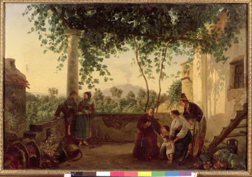 Terrass i ett hus nära Neapel med utsikt över Vesuvius, 1833