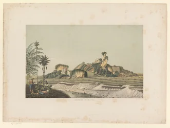 Utsikt över Gampingberget Gunong Gamping (titel på objekt) Atlas to work Java (serietitel på objekt) Atlas av plåtar innehållande elva pittoreska vyer, tillhörande verket Java, dess form, dess vegetation och inre konstruktion (serie ti