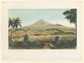 Vulkansumbing i Java Gunong Sumbing (titel på objekt) Atlas to work Java (serietitel på objekt) Atlas av plattor innehållande elva pittoreska vyer, tillhörande verket Java, dess utseende, dess vegetation och inre struktur (serietitel