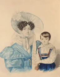 Porträtt av Anna Platonovna Plautina 1808-1886 med sin son, 1830-talet.