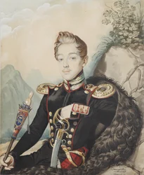 Porträtt av Vasilij Petrovitj Miljukov 1814-1872, 1839.