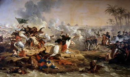 Kampanj (Expedition) i Egypten (1798-1801): "" Slaget vid pyramiderna den 21/07/1798"" Målning av Antoine dit Carle Vernet (1758-1836) 1700-talsboissy saint Leger. Grosbois slott