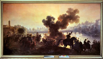 Italiens kampanj: "" utsikt över slaget vid Lodi den 10/05/1796"" Målning av Antoine Vernet dit Carle (1758-1836) 1796 Boissy Saint Leger. Chateau De Grosbois