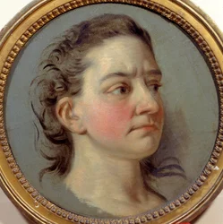 Porträtt av Mademoiselle Clairon Josephe Leris de La Ttude dit Mademoiselle Clairon (1723 -1803) tolk av Voltaire. Målning av Carle Van Loo (1705-1765)