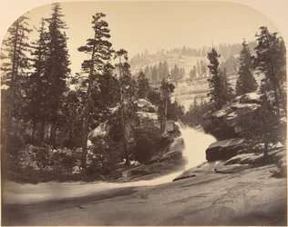 Cascade, Nevada Fall till vänster, Vy ovanför Vernal Fall, 1861.