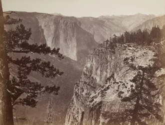 Första utsikten över Yosemite Valley från Mariposa Trail, 1865-66