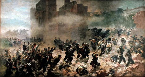 La breche de la Porta Pia, Rom (20 september 1870) - Målning av Carlo Ademollo (1825-1911), olja på duk. Milano, Risorgimentos museum