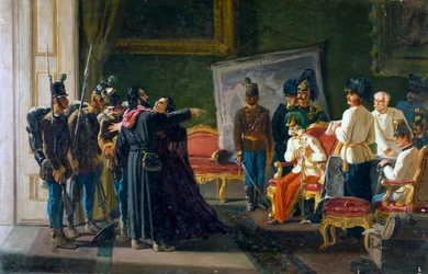 Ugo Bassi och hans syster Carlotta i Villa Spada, ca 1866, olja på duk, av Carlo Ademollo (1825-1911)