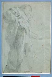 Två män stående draperier Ritning i bläck och tvätt av Carlo Bononi (1569-1632) Dim. 0,27 x 0,39 m Paris. Louvren