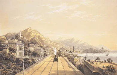 Frontispice från "Utsikter över järnvägen mellan Turin och Genua", 1853