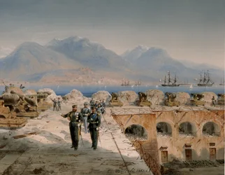 Belägringen av Gaeta, inspektion av nyligen intagna befästningar (tempera)