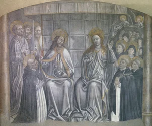 Kristus ger värld till Saint Dominic i närvaro av Jungfru Maria, fresk av Carlo Braccesco