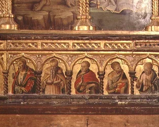 Fem apostlar, från predella av San Martino polyptyk (tempera på panel) (se 76669)