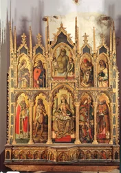 Madonna och barn med helgon, polyptyk (tempera på panel)