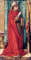 Porträtt av St. Bonaventure (Giovanni da Fidanza eller Bonaventura av Bagnorea eller Bagnoregio, ca 1220-1274), teolog, kyrkans läkare (Seraphic Doctor) av Carlo Crivelli (c. 1435-c. 1495), ca. 1490 - Olja på trä, 52,8x25,2 - Statens museer
