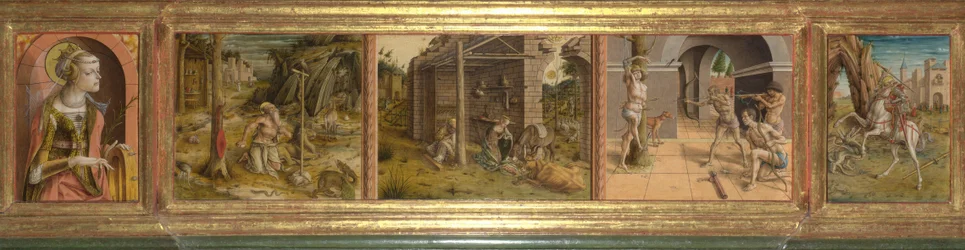 Predella av La Madonna della Rondine Svalans Madonna, efter 1490