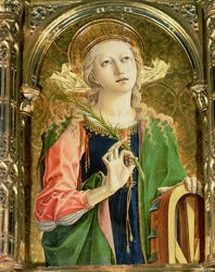 St. Katarina av Alexandria, detalj av polyptiken SantEmidio, 1473 tempera på paneldetalj av 76636