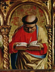 St. Matteus, detalj från SantEmidio polyptyk, 1473 tempera på paneldetalj av 76636