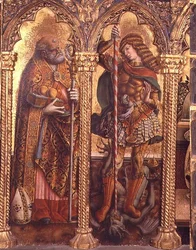 St. Nicholas och St. Michael, detalj från polyptiken San Martino (tempera på panel) (se 76669)