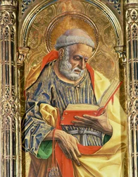 St. Peter, detalj från SantEmidio polyptyk, 1473 tempera på paneldetalj av 76636