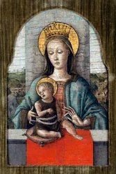 Jungfrun och barnet par Crivelli, Carlo (c. 1435-c. 1495). Tempera på panel, storlek: 28x18, ca 1455, Cini Foundation, Venedig