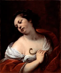 Cleopatres självmord Drottningen av Egypten Cleopatre VII Thea Philopator (69-30 f.Kr.) självmord genom att bli biten av en aspic orm (Cleopatras självmord) Målning av Carlo Francesco Nuvolone (1609 ca-1662)