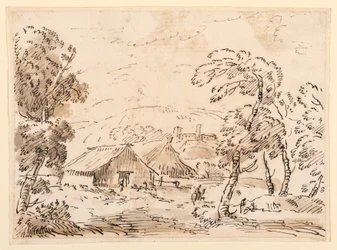 Teckning, En bondes bostad och ett slott i bergigt landskap, 1762-1786