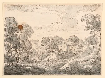 Teckning, En bondes bostad på skogslandet, 1750-1770