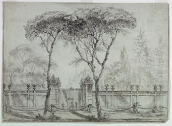 Teckning, Vid porten till en villa, 1770-86