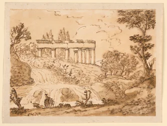 Teckning, Landskap med tempelruiner, 1770-1786