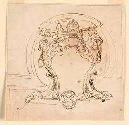 Ritning, påvlig vapenbricka, 1740-58