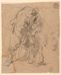 Teckning, Bonde med väska, 1728-78
