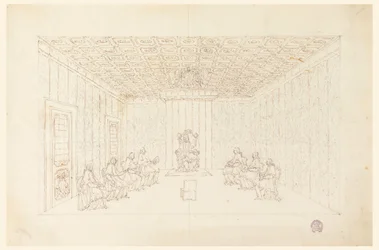 Teckning, påven Benedictus XIV i konsistorium med kardinaler, 1740-58