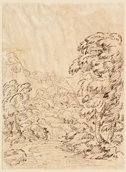 Teckning, väg som leder till en bergig stad, 1750-86
