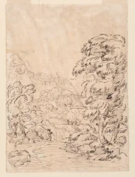 Teckning, väg som leder till en bergig stad, 1750-86
