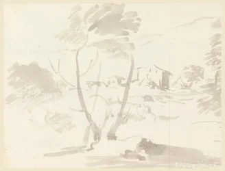 Teckning, Skiss av ett träd i ett landskap, 1760-1780