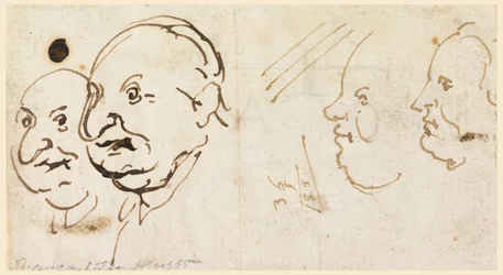 Teckning, Skisser av fyra huvuden i karikatyr, 1725-75