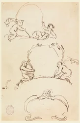 Teckning, Tre skisser till kartuscher, före 1775
