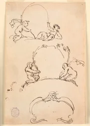 Teckning, Tre skisser till kartuscher, före 1775